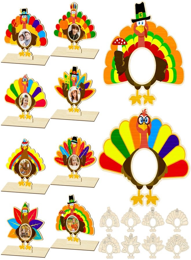 Moon Boat 16Pcs Thanksgiving Crafts Wooden Turkey Picture Frame DIY Painting Arts Kit Fall Party Favors Classroom Activities Table Decorations - Image 1